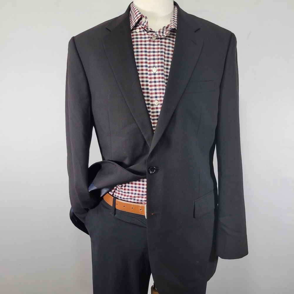 Nautica Men's Sport Coat Blazer Two Button Solid Black Wool Size 40L
